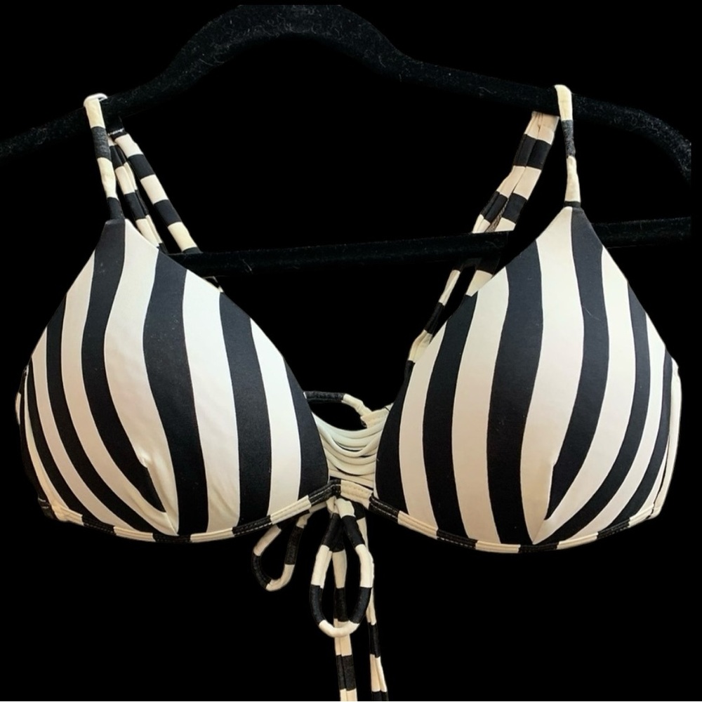 Black and white striped bikini top
